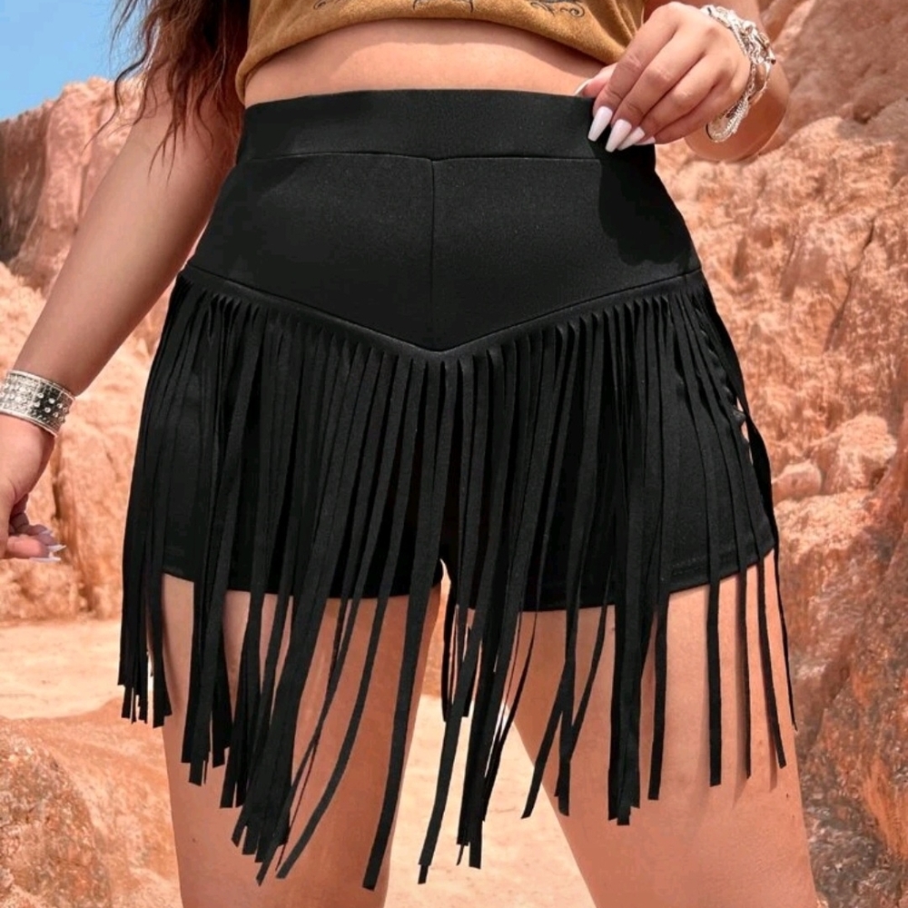 SHEIN Black High Waist Fringe Shorts